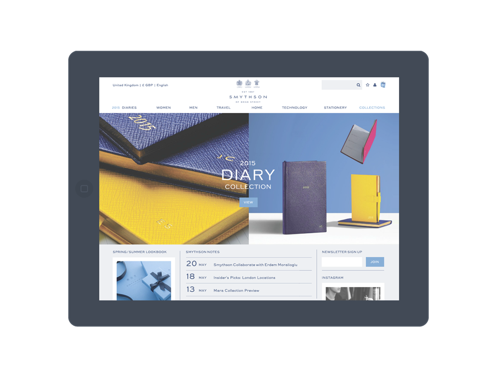 Smythson concept homepage on tablet