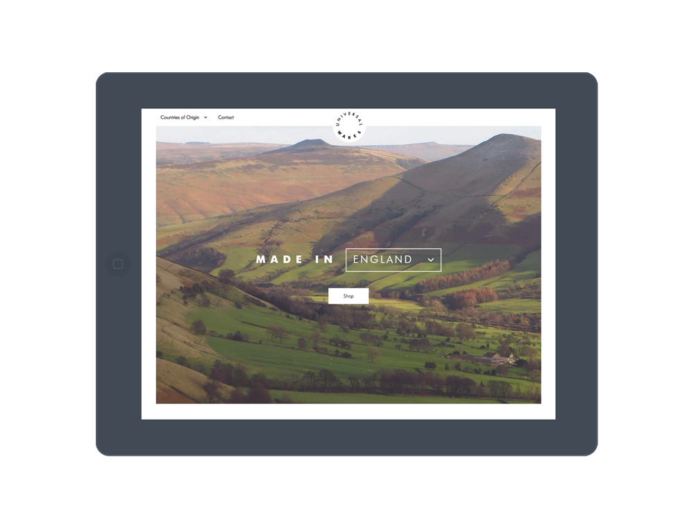 Universal Wares homepage on tablet