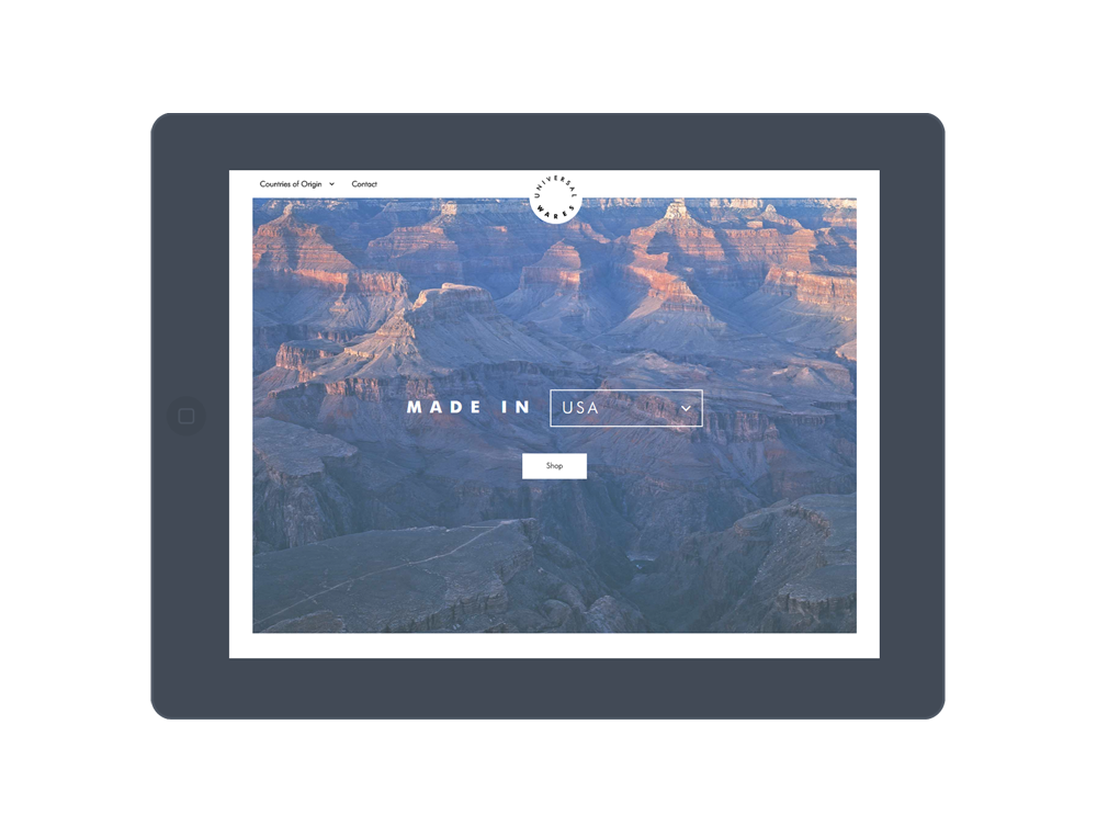 Universal Wares homepage on tablet